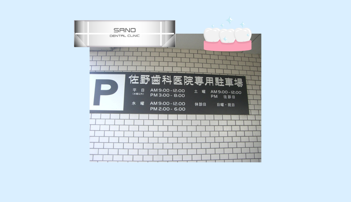 ①佐野歯科医院②受付③駐車場完備