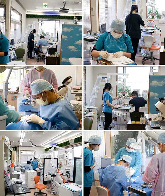 ①スタッフ ②院内風景 ③院内技工室