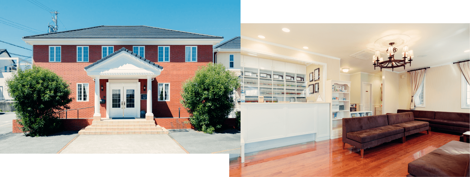 ①医院外観・受付・待合室 ②診療風景 ③キッズスペース