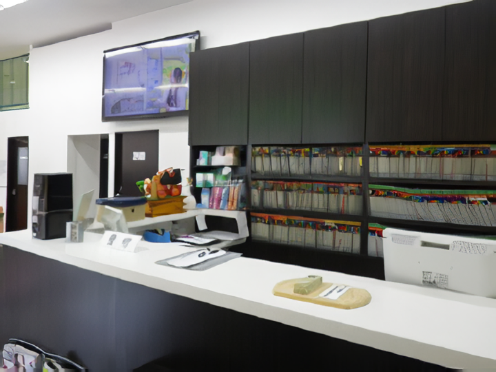 ①医院外観②受付③待合室