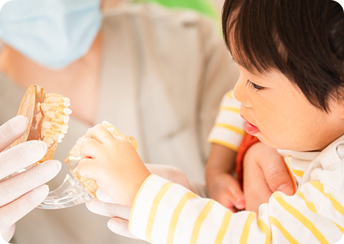 お子様が歯科治療に対して不安を抱かずに通えるよう、ファミリールームや治療前のコミュニケーションを重視した診療体制を整えています