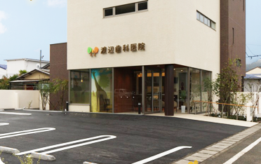 ①医院外観・駐車場②駐輪場③受付